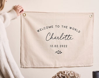 Personalised New Baby Linen Banner
