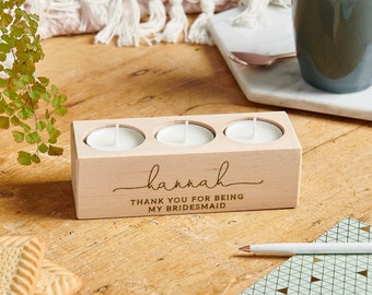 Thank You Bridesmaid Wooden Candle Holder