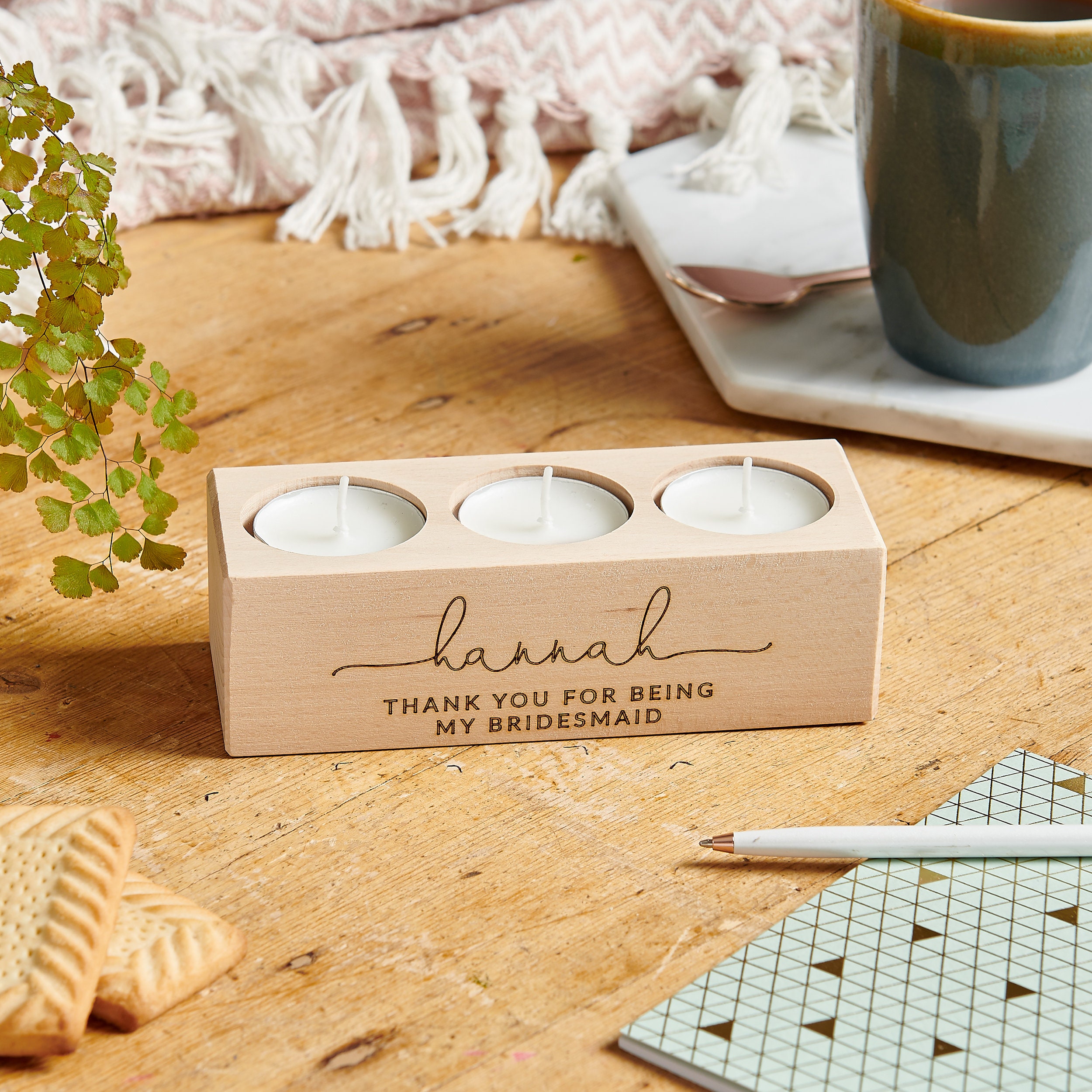 Merci Demoiselle d'honneur Porte-Bougie en Bois