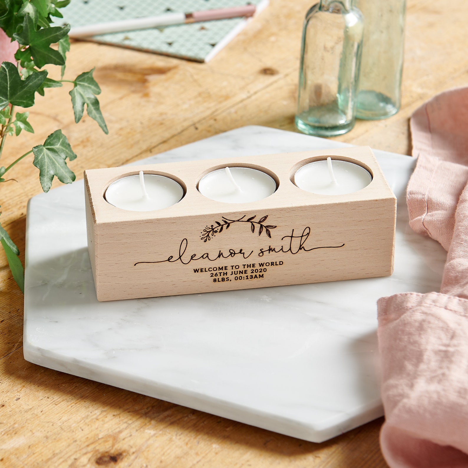 Personalised New Baby Candle Holder Etsy