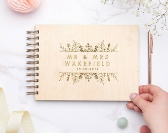 Wooden Botanical Wedding Guest Book