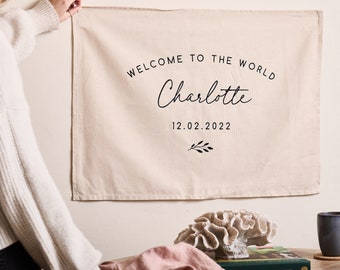 Personalised New Baby Linen Banner