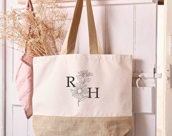 Personalised Birth Flower Initial Tote Bag