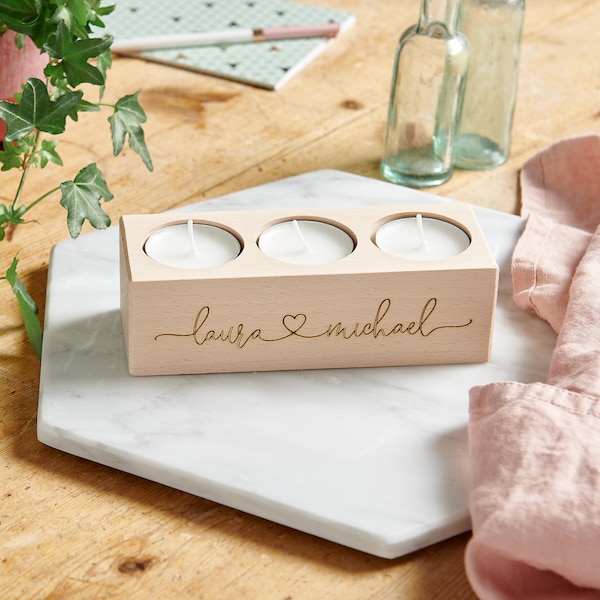 Personalised Couples Wooden Candle Holder
