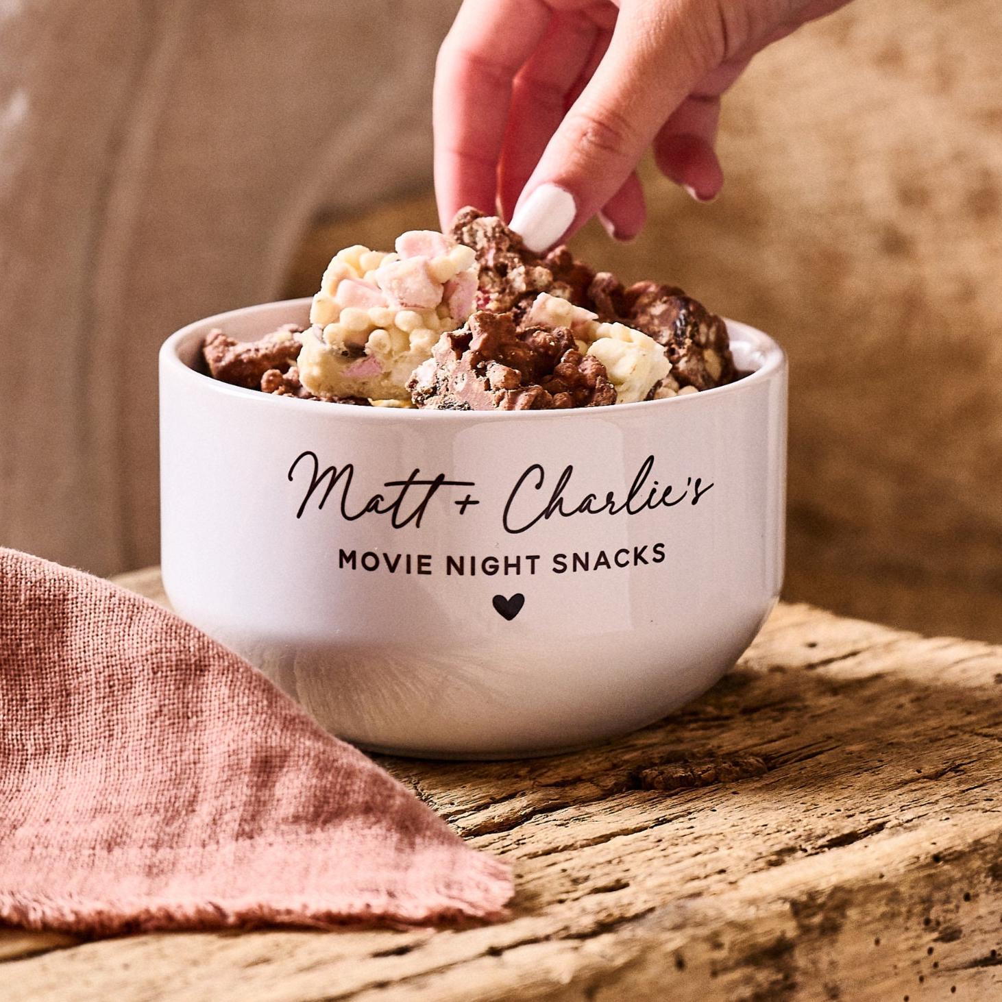 Bol à collation personnalisé pour une soirée cinéma pour couples | Cadeau pour couple pour une nouvelle maison | Bol de maïs soufflé