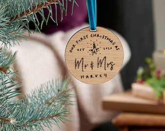 Personalised First Mr And Mrs Christmas Bauble