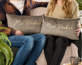 Personalised Mr and Mrs Velvet Cushion Set