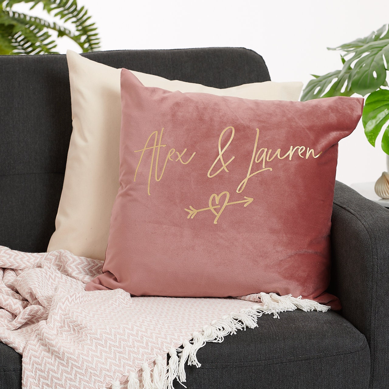 Coussin de Velours Coeur Pour Couples Personnalisés