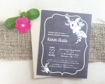 Chalkboard Bridal Shower Invitation- Flowers