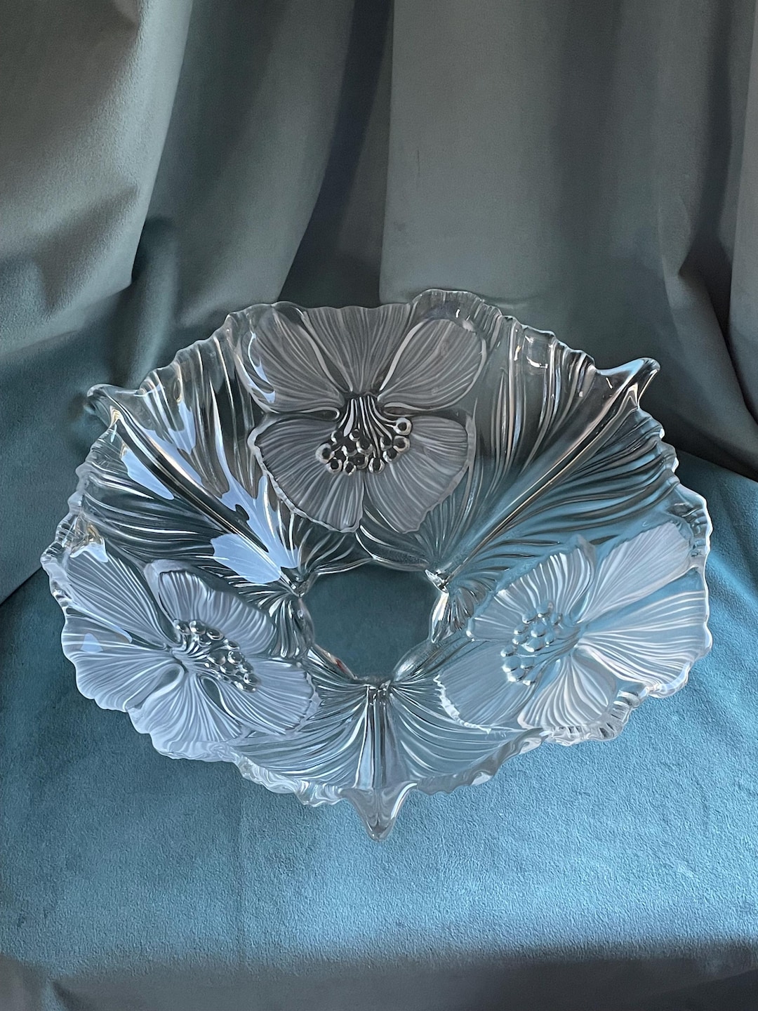 Mikasa Hibiscus Frost Crystal Centerpiece Bowl - Etsy
