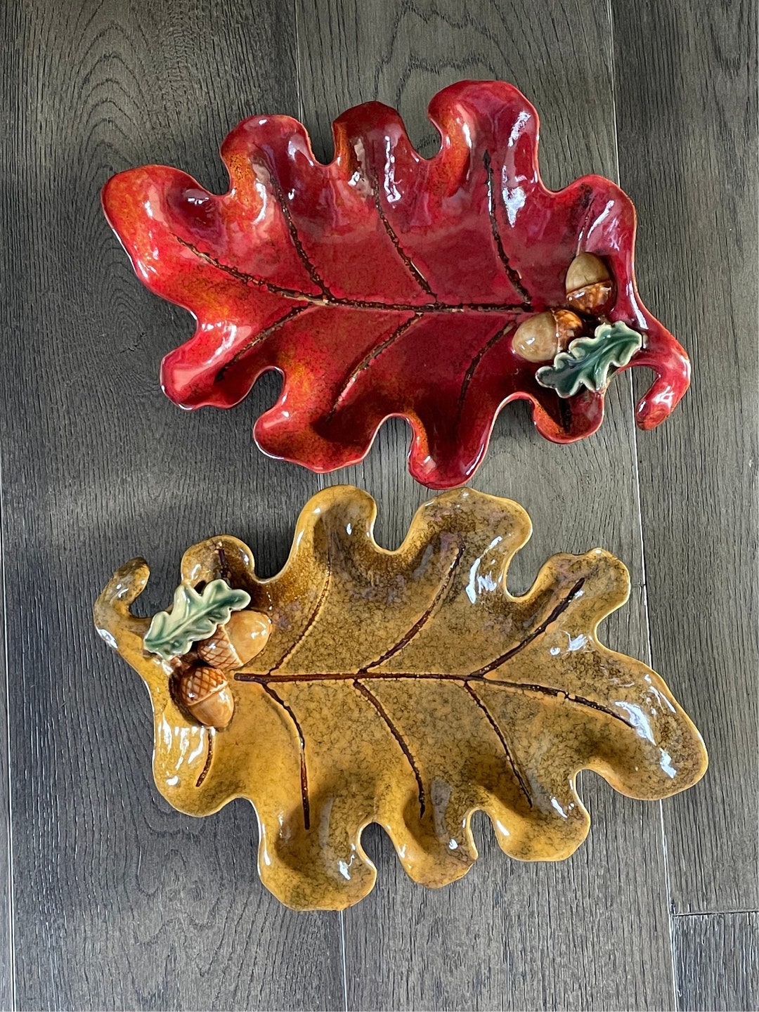 Vintage Ceramic Pottery Oak Leaves With Acorns Platter Bowl Etsy