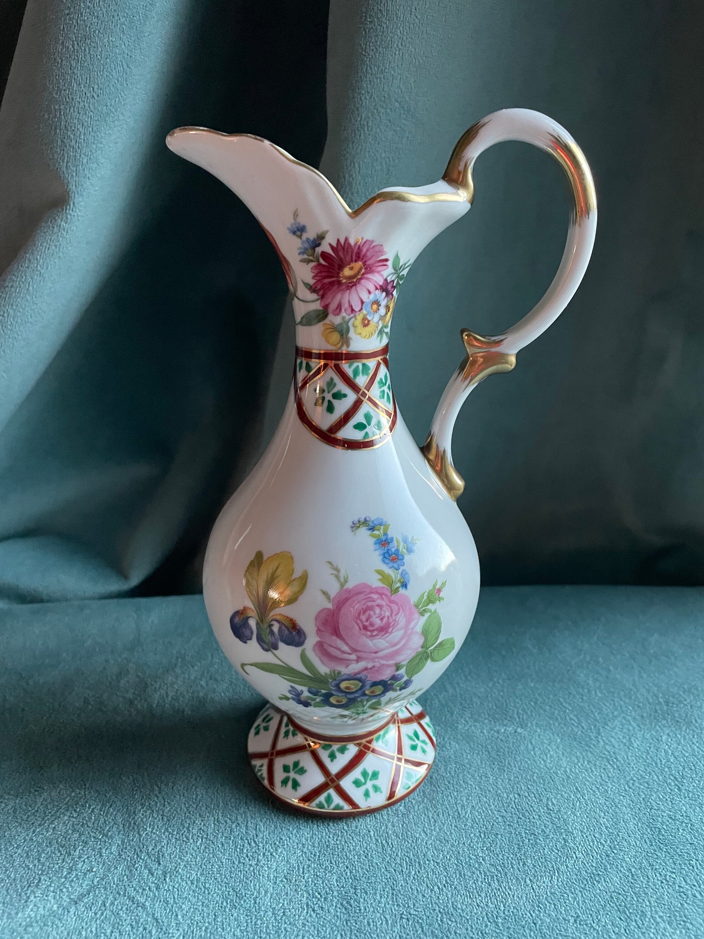 Vintage Paris Royal Peint a La Main Floral Porcelain Small Ewer