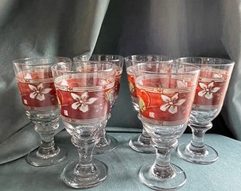 Vintage Pfaltzgraff Mission Flower Iced Tea Glass Goblets Set of 6