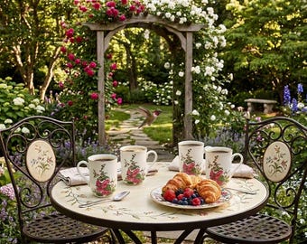 Vintage Otagiri Hummingbird & Hollyhock Porcelain Mugs - Set of 4