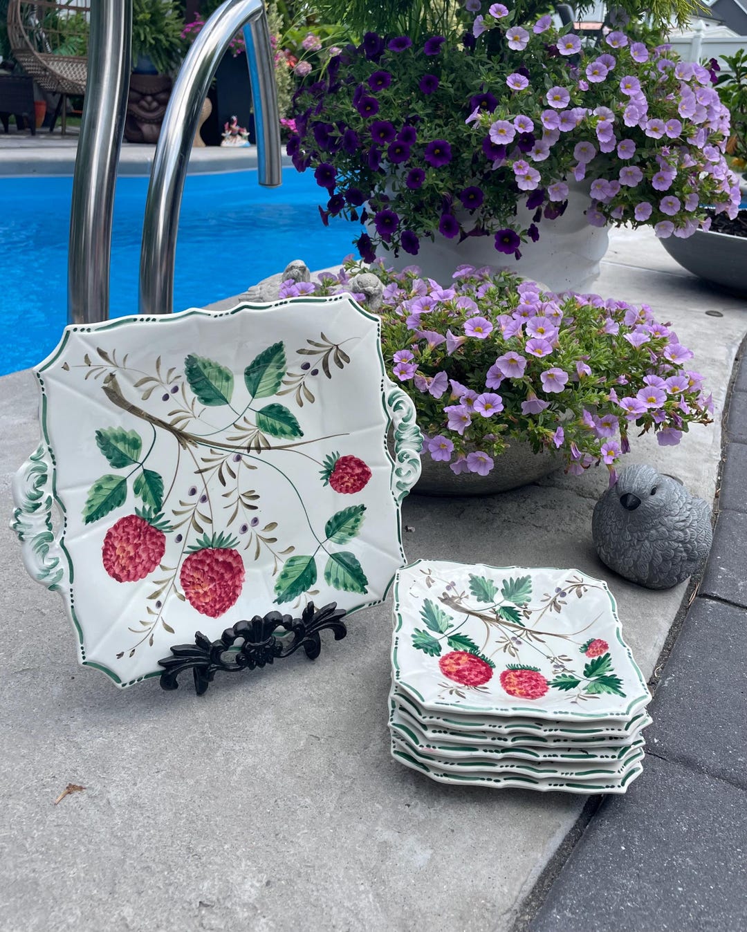 Ceramic Raspberry Vintage Hand-painted Raspberry Plates Set: Italian Ceramic Platter - Etsy