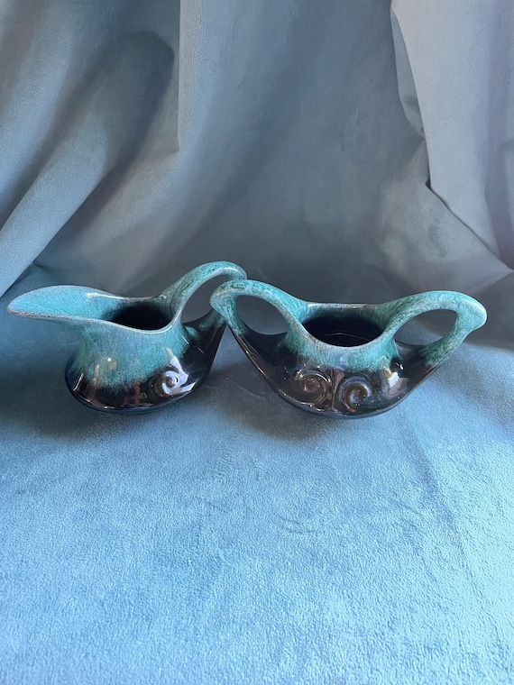 Vintage 1930s Red Wing Gypsy Trail Pottery Creamer and Open Sugar