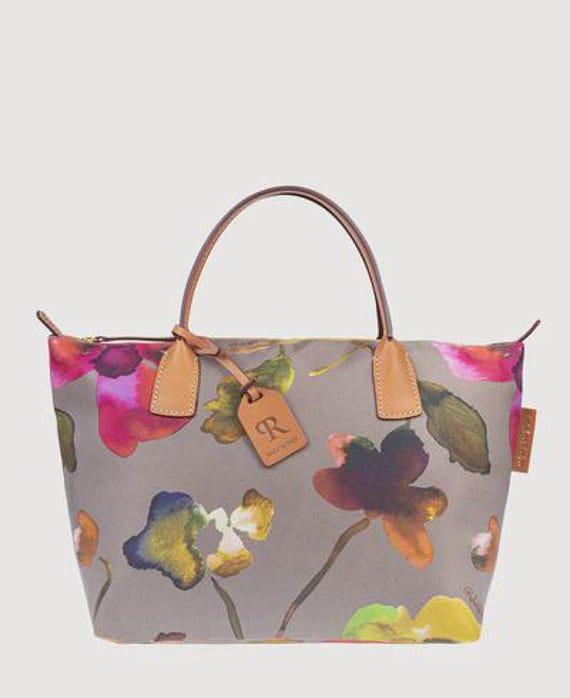 Roberta Pieri Robertina Flower Classic Small Tote Handbag Taupe View 2