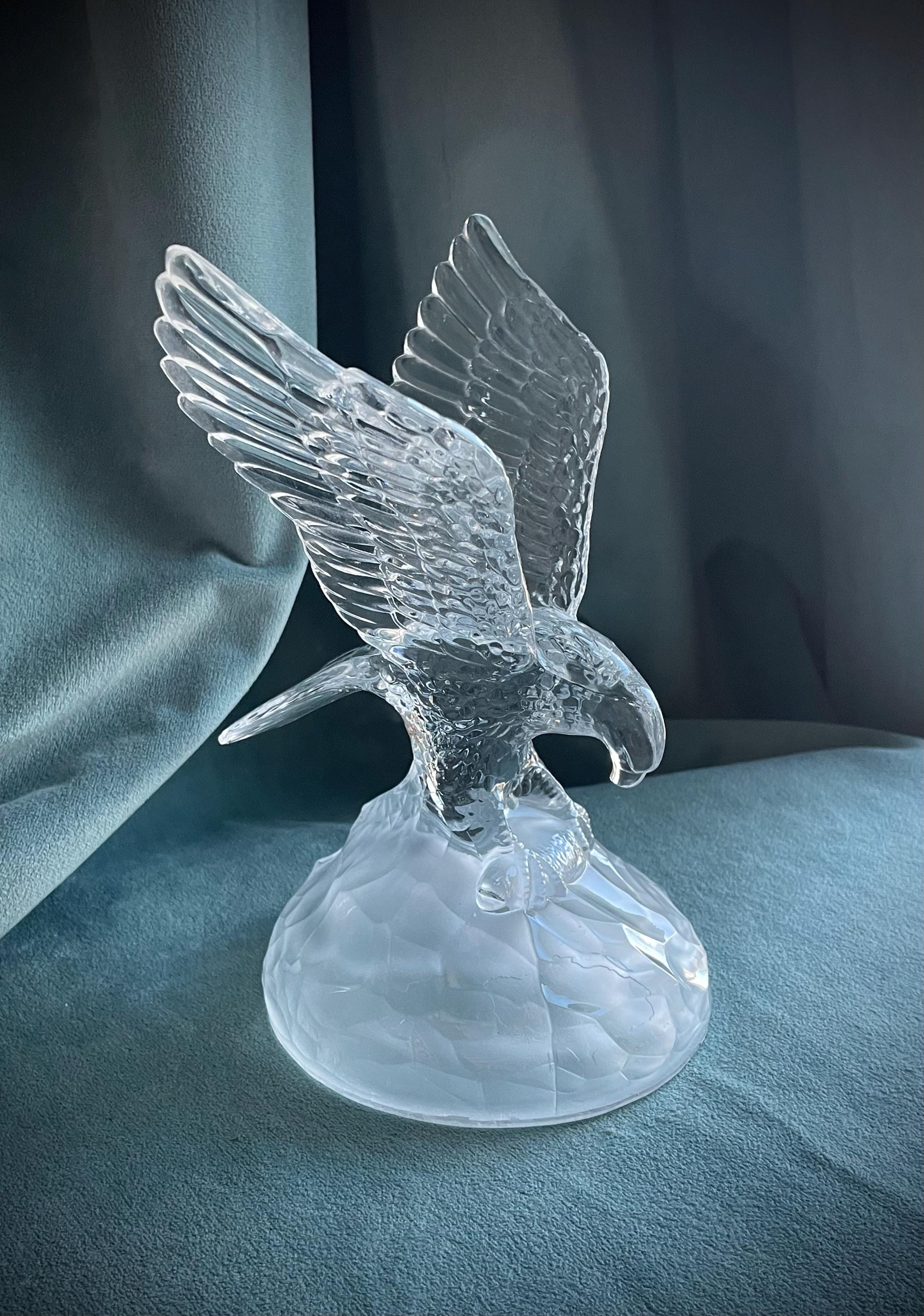 北一硝子 Eagle クリスタルガラス オブジェ 置物 Cristal D'arques Crystal Eagle in Flight Catching Fish in Talons