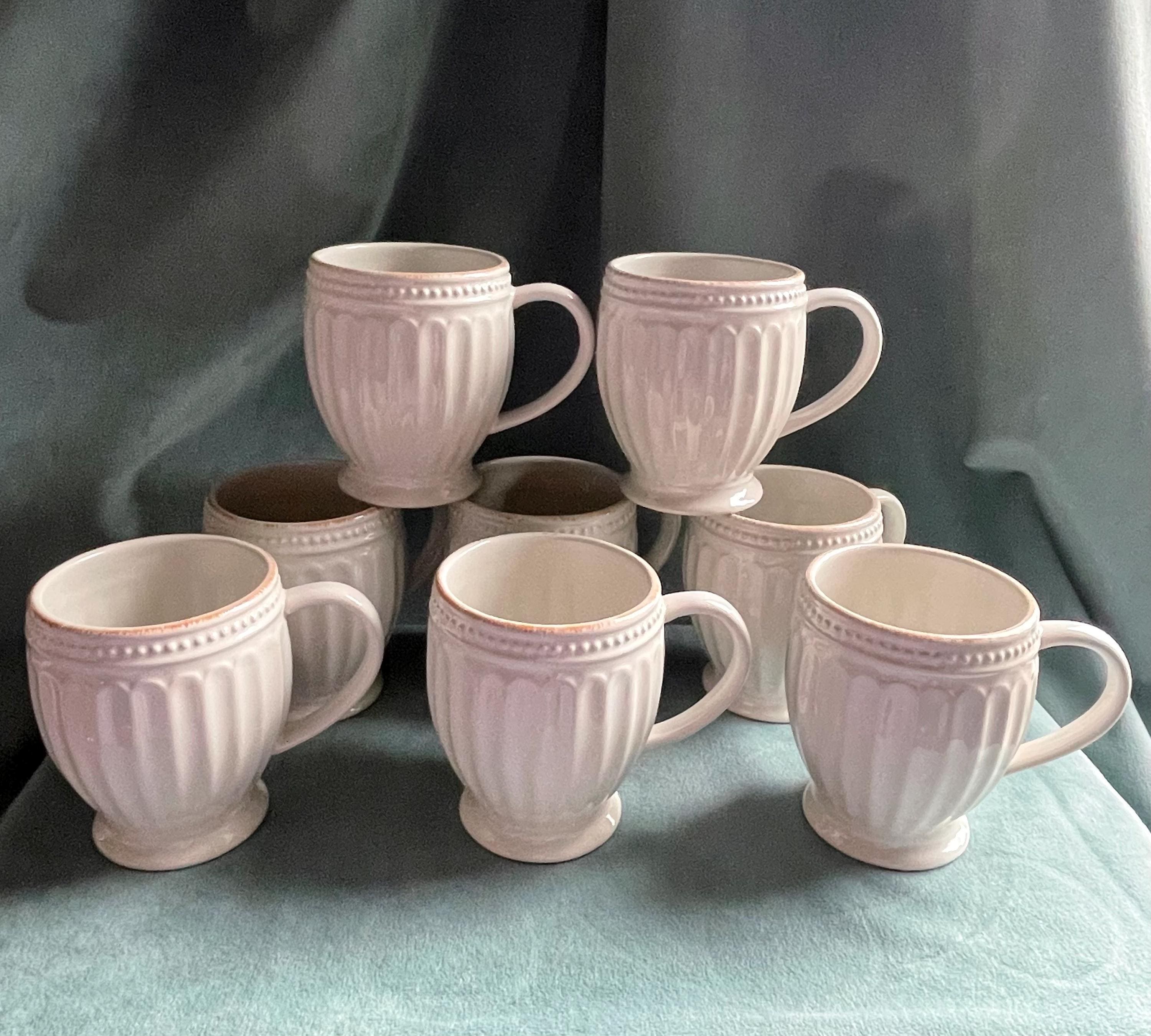 Lenox French Perle Groove White Coffee or Tea Ceramic Mugs Set of