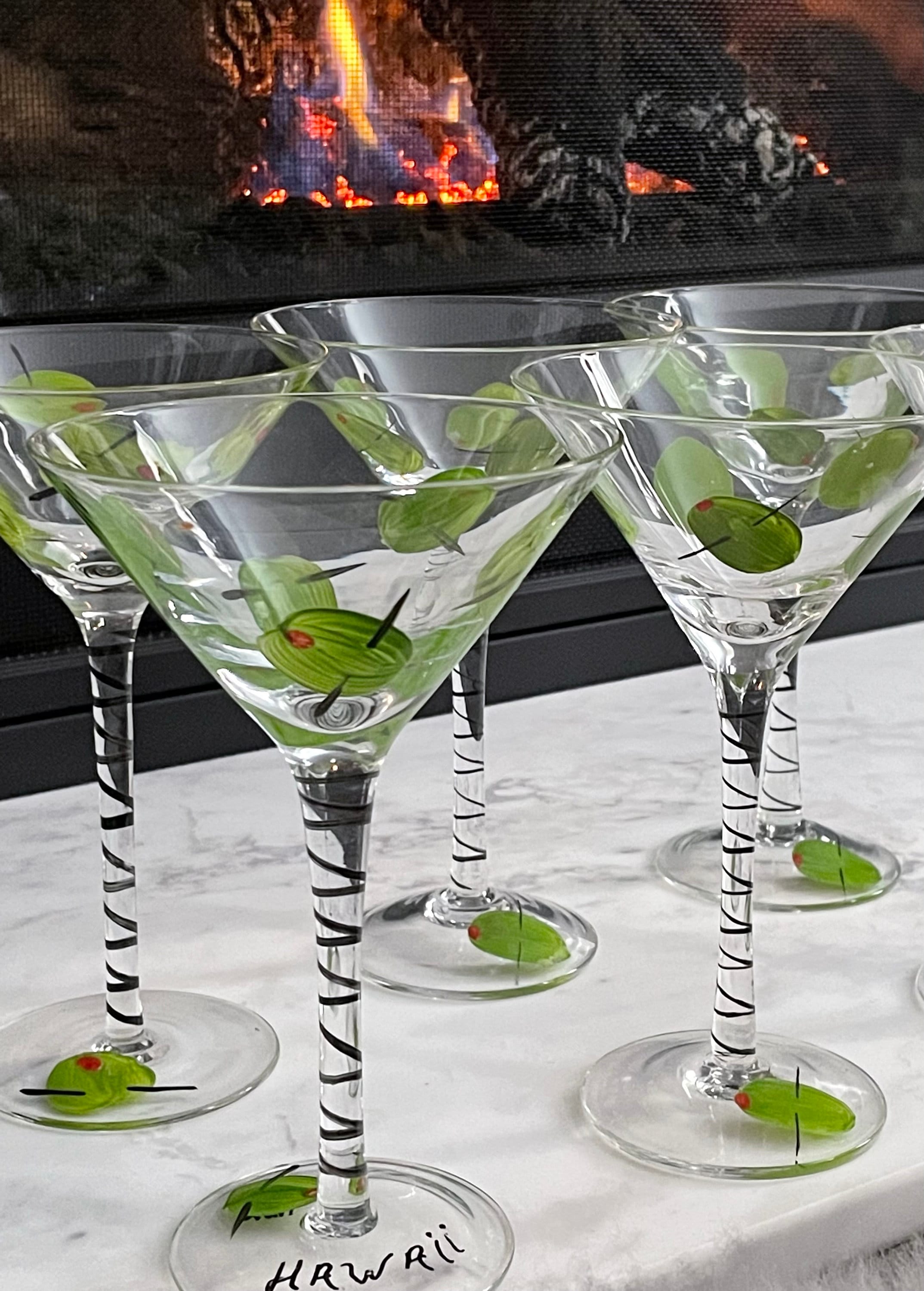 Set of 6 Handcrafted Speckled Martini Glasses Mexican Confetti Rock Design  12 Oz 