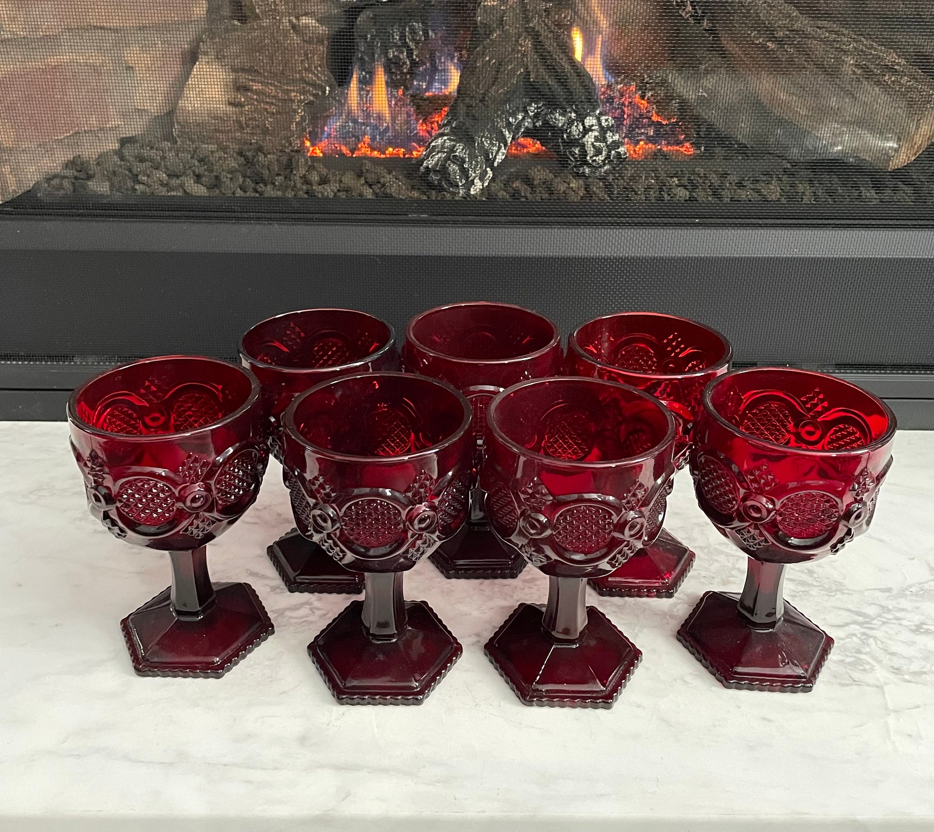 Avon Cape Cod Water Goblets 1876 Ruby Red Pressed Glass Set of 7