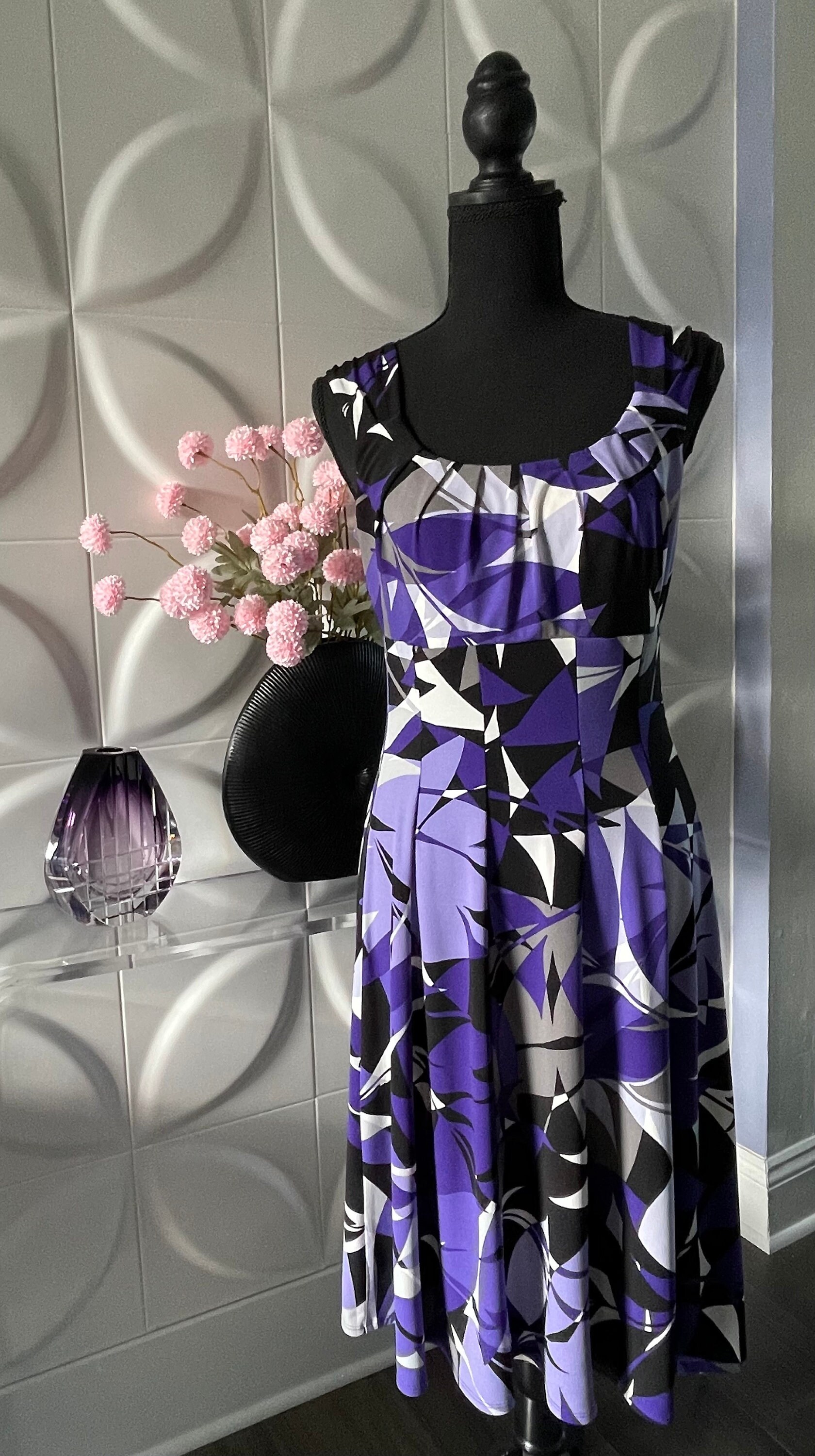 london times dress purple London Times Plus Size 3/4-Length-Sleeve V-Neck Dress - Pink Flambe/Navy