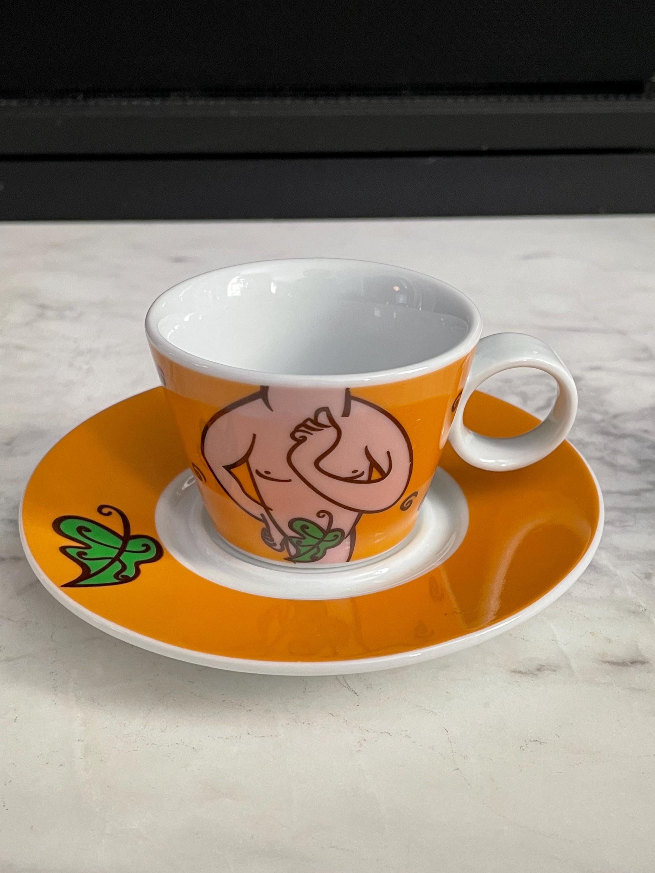 Whimsical Semi Nude Demitasse Small Coffee Cups and Saucers Set of