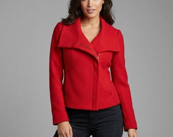 Talbots Women's Tailored Textured Wool Blend Moto Jacket Size 6