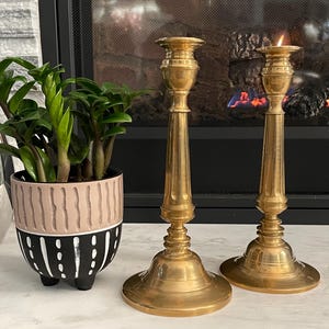 Neoclassical Brass Candlestick Candle Holders Set of 2