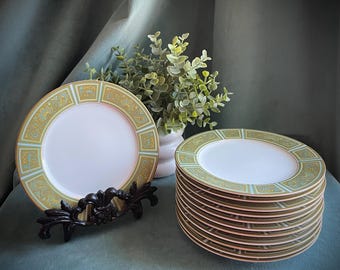 Sango Villa Medici Green & Blue Paisley with Gold Porcelain Bread and Butter Plates Set of 12