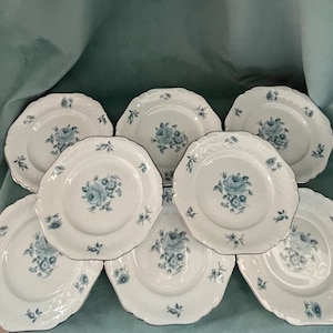 Vintage Royal Princess Porcelain Blue Florals Appetizer or Dessert Plates Set of 8