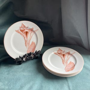 Vintage Fitz and Floyd Coquille Peachy Pink Seashell Coastal Salad, Appetizer and Dessert Plates Set of 4