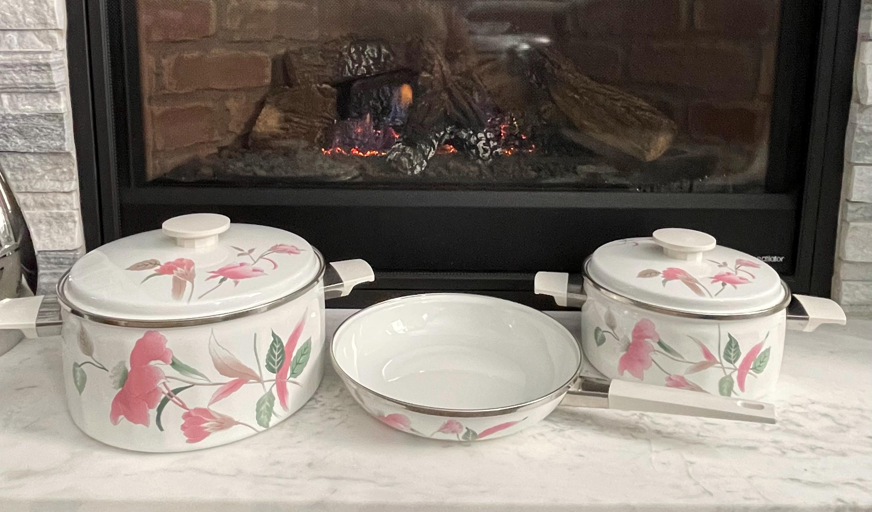 Vintage Mikasa Silk Flowers Enameled Cookware Set - Made in Japan