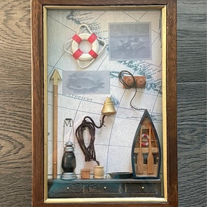 Vintage Nautical Shadow Box Hidden Key Holder Cabinet Wall Mount