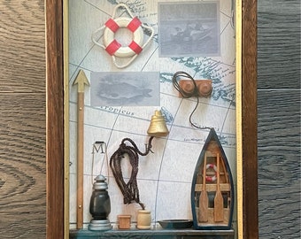 Vintage Nautical Shadow Box Hidden Key Holder Cabinet Wall Mount