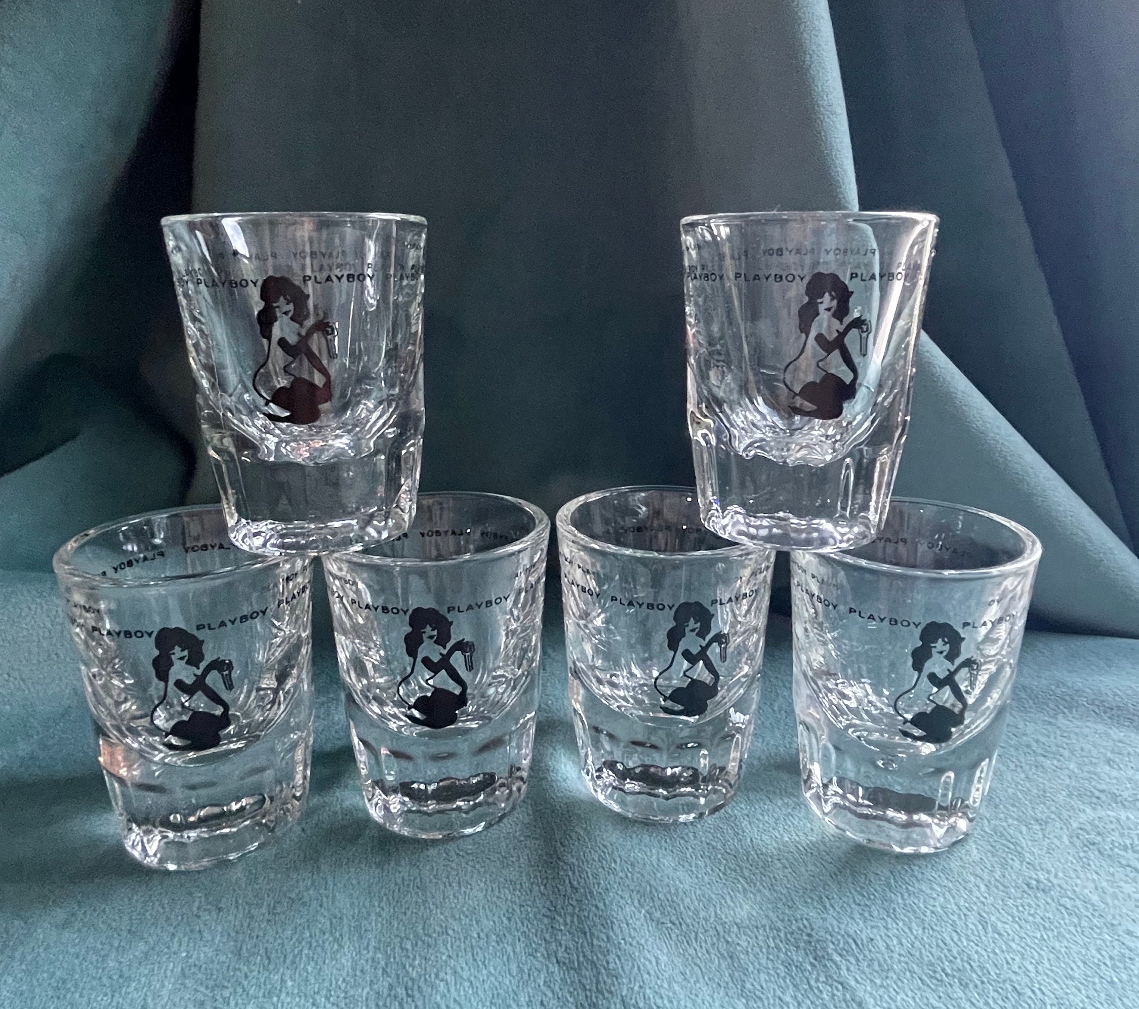 Vintage Playboy Key Club Leroy Neiman Femlin Double Shot Glasses