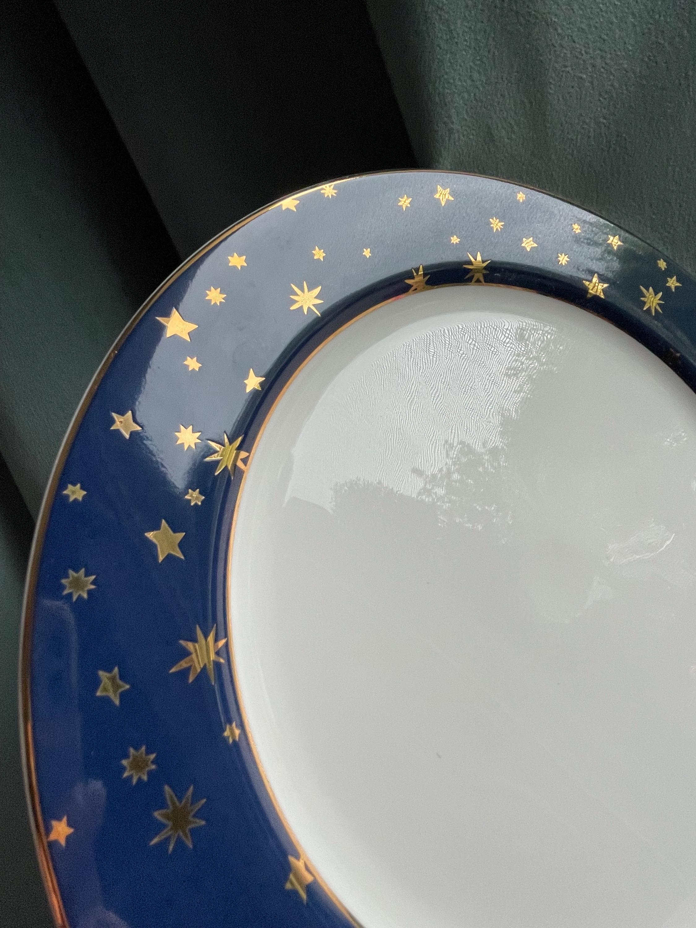 Vintage Sakura Porcelain Dinner Plates: Galaxy Blue Celestial 14K