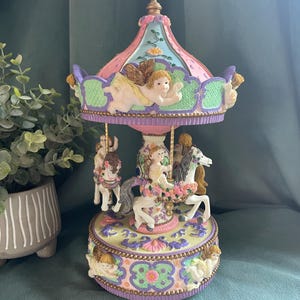Cherub and Horse Musical Rotating Carousel Music Box