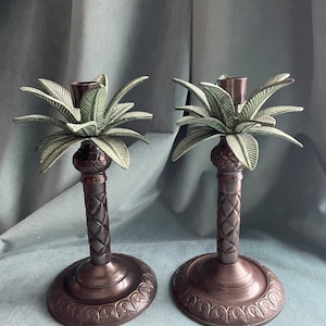 Tropical Palm Tree Metal Candle Holders Set of 2