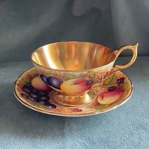 Vintage Aynsley Orchard Gold Bone China Gold Gilt Teacup and Saucer England Signed
