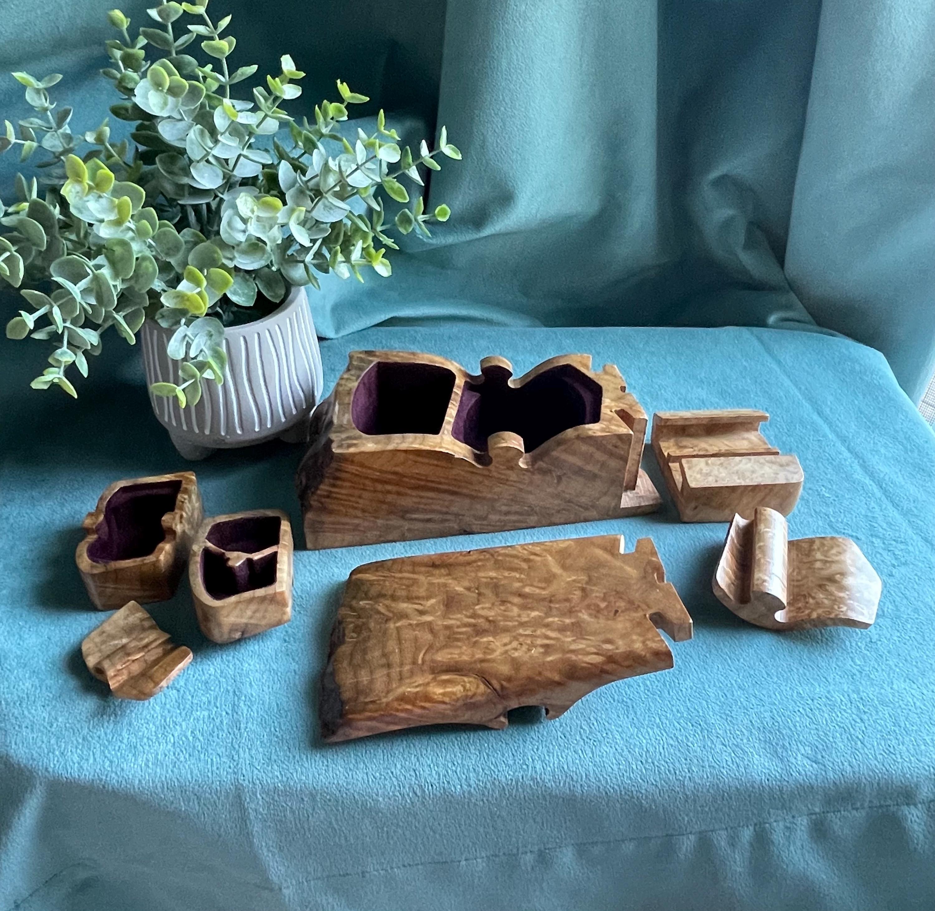 Richard Rothbard パズルボックス ヴィンテージ 木工細工 置物 Vintage Richard Rothbard Burl Wood Puzzle Box: Live Edge Jewelry
