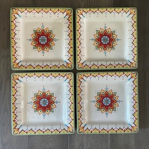 Catalina Vida by Eva Mendes for Espana Square Earthenware Dinner Plates Set of 4