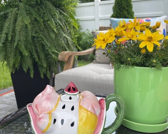 Clay Art San Francisco Ceramic Pig & Watermelon Teapot