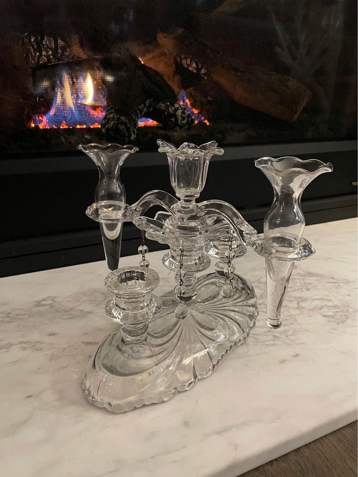 Vintage Cambridge Caprice Clear Epergne 3 Light Candle Holder