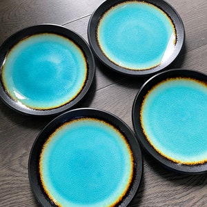 Over and Back Metropolitan Blue Stoneware Salad, Appetizer or Snack Plates Set of 4