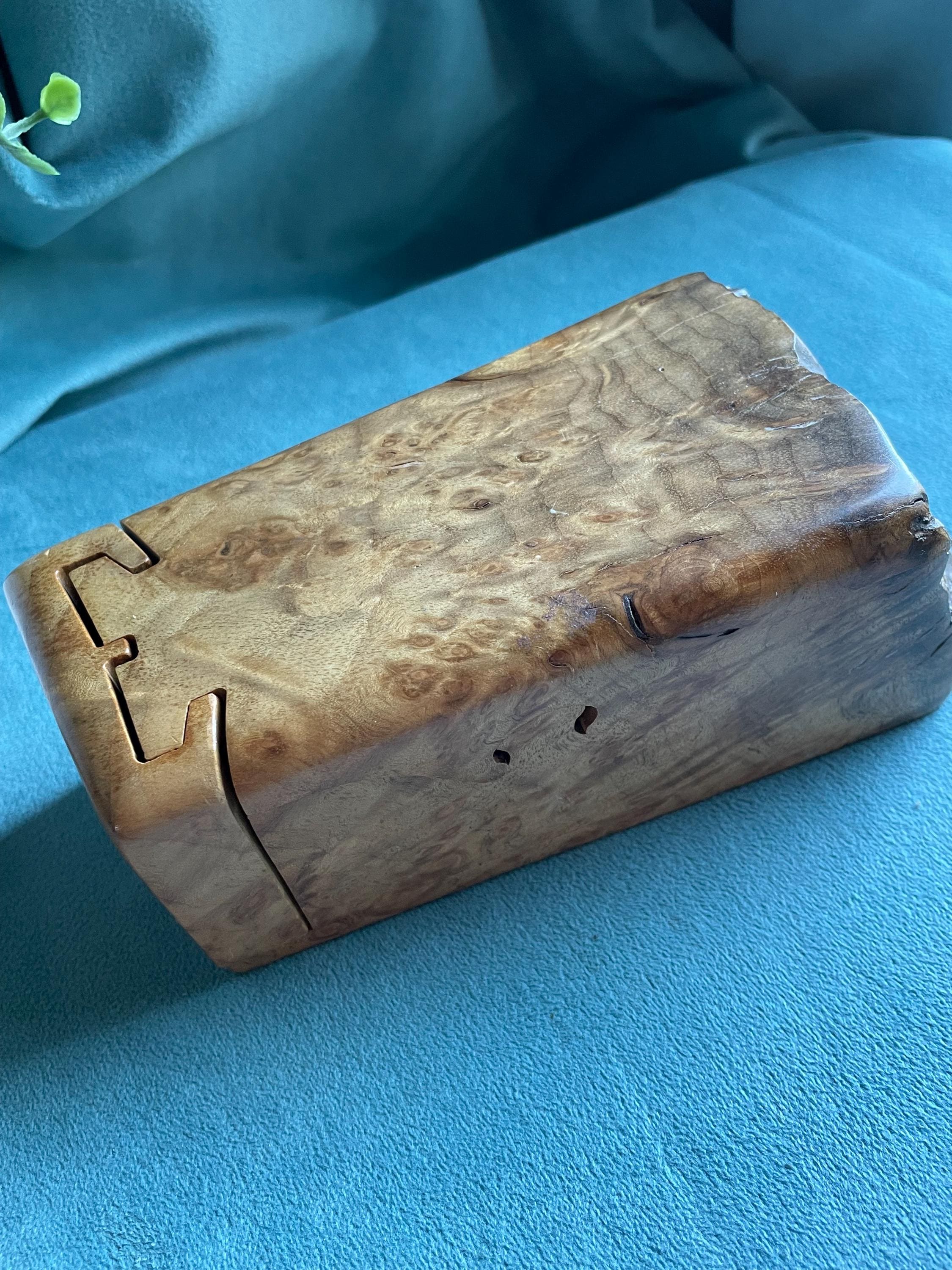 Vintage Richard Rothbard Burl Wood Puzzle Box: Live Edge Jewelry
