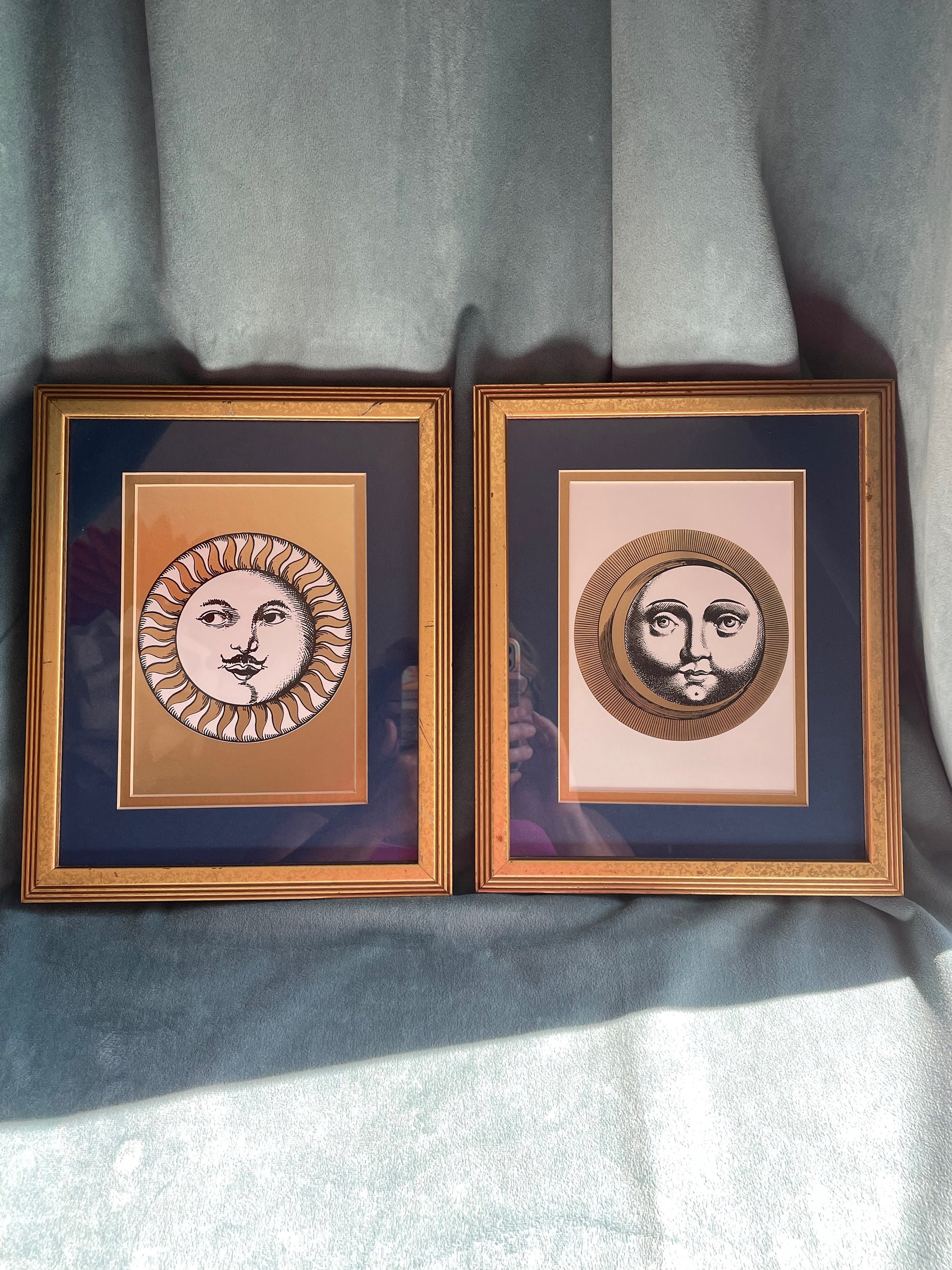 Vintage Piero Fornasetti Sun & Moon Surreal Framed and Matted Wall