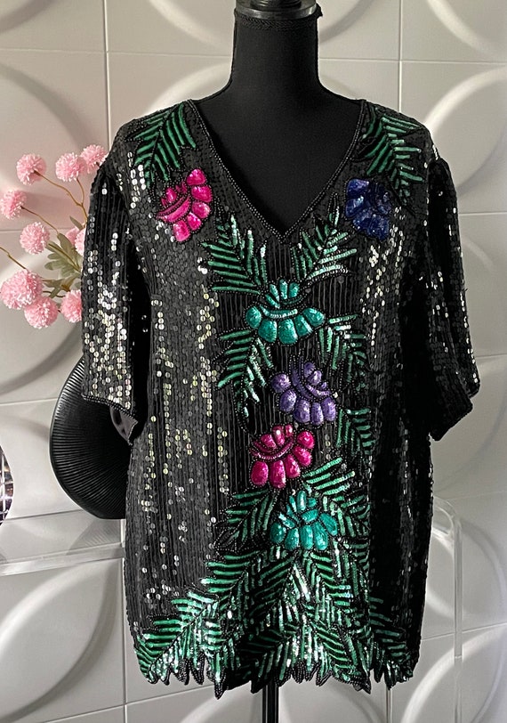 Vintage Women's Stenay All Over Sequin Floral & Le