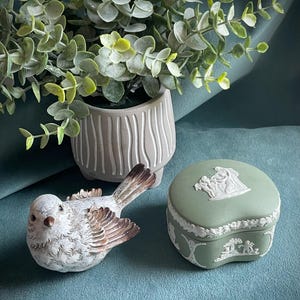 Wedgwood Sage Green Jasperware Petite Lidded Trinket Box With Neoclassical Figures England