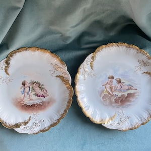 Vintage Limoges Martial Redon France Bailey, Banks & Biddle Philadelphia Putti Cherubs Gold Gilt Porcelain Plates Set of 2